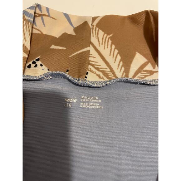 Aerie Brand High Cut Cheeky Size Large Monaco Blue Print Bikini Bottoms - Picture 4 of 6